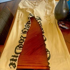 Trust No One Stacked Skinny Jeans - Cream